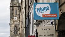 A view of the Edinburgh Fringe shop and ticket office on Edinburgh's Royal Mile, in Edinburgh, Scotland, Wednesday April 1, 2020.