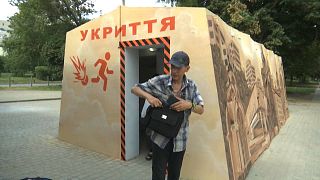 Sur l'avant du Bunker, on lit "укриття", qui signifie "abri" en ukrainien.