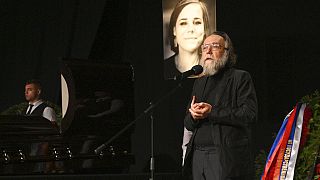 Alexander Dugin speaks at his daughter's funeral in Moscow