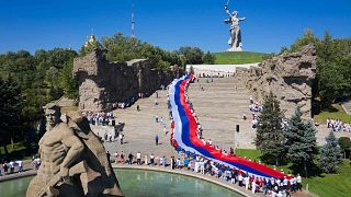 الاحتفال بيوم العلم الوطني في مامايف كورغان، في فولغوغراد، روسيا، الاثنين  22 أغسطس 2022