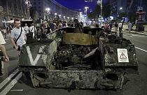 Des chars russes exhibés dans les rues de Kiyv, la capitale ukrainienne, 22/08/2022