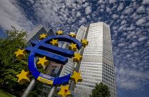 The Euro sculpture stands in front of the former European Central Bank in Frankfurt, Germany, July 13, 2022.