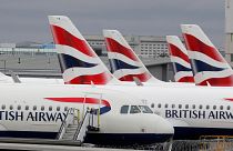 British Airways planes parked at Terminal 5 Heathrow airport in London.