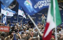 La leader du parti d'extrême droite Fratelli d'Italia Giorgia Meloni lors de son premier grand meeting pour les législatives, le 23 août 2022.