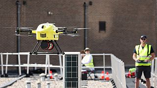 Un drone de la société belge Helicus transportant des tissus humains entre deux hôpitaux, le 23 août 2022, Anvrs, Belgique