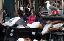 A view of overflowing bins in Edinburgh where city council workers are on the fourth day of strike action (24 August 2022)