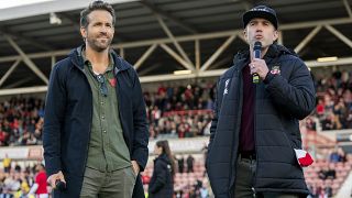 Ryan Reynolds, left, and Rob McElhenney in a scene from the docuseries "Welcome to Wrexham"