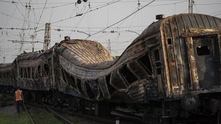 Последствия российского ракетного удара по станции Чаплино на юго-востоке Украины, 25 августа 2022