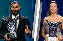 Le Français Karim Benzema (à g.) et l'Espagnole Alexia Putellasa (à dr.), lauréats des trophées UEFA 2022 - Istanbul le 25/08/2022