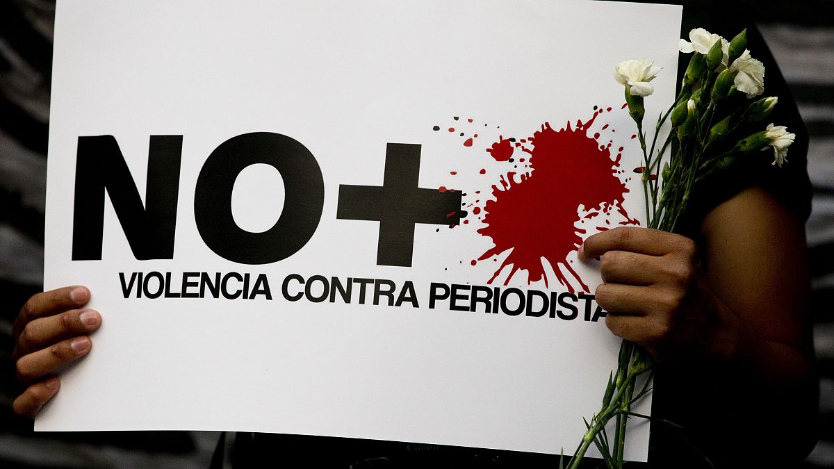 ARCHIVO - Un manifestante sostiene un cartel durante una manifestación frente a la Secretaría de Gobernación en la Ciudad de México, el martes 16 de mayo de 2017.
