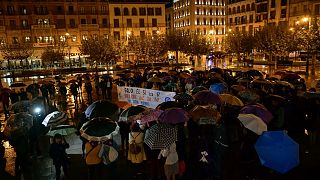 A woman holds a sign reading "Only Yes is Yes"at a protest in Pamplona in 2019.