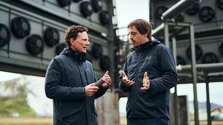 Climeworks' Orca carbon capture plant in Iceland with founders Christoph Gebald and Jan Wurzbacher.