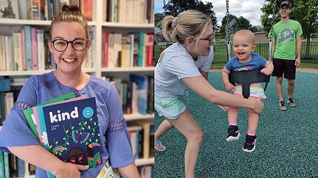 Amie Jones, left, ended up launching her own business. Lauren Schneider, right, now enjoys taking a lunch break with her daughter at the park.
