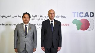 الرئيس التونسي قيس سعيد ووزير خارجية اليابان يوشيماسا هاياشي