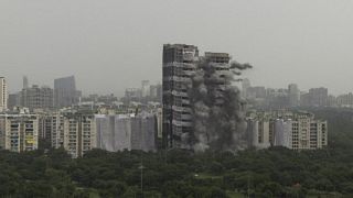 Illegal 100-metre 'twin towers' demolished near Delhi