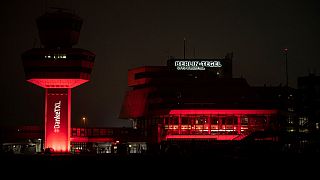 Tegel 'Otto Lilienthal' Airport, before lights and illumination of the main terminal and control tower are gradually switched off, Berlin on November 8, 2020