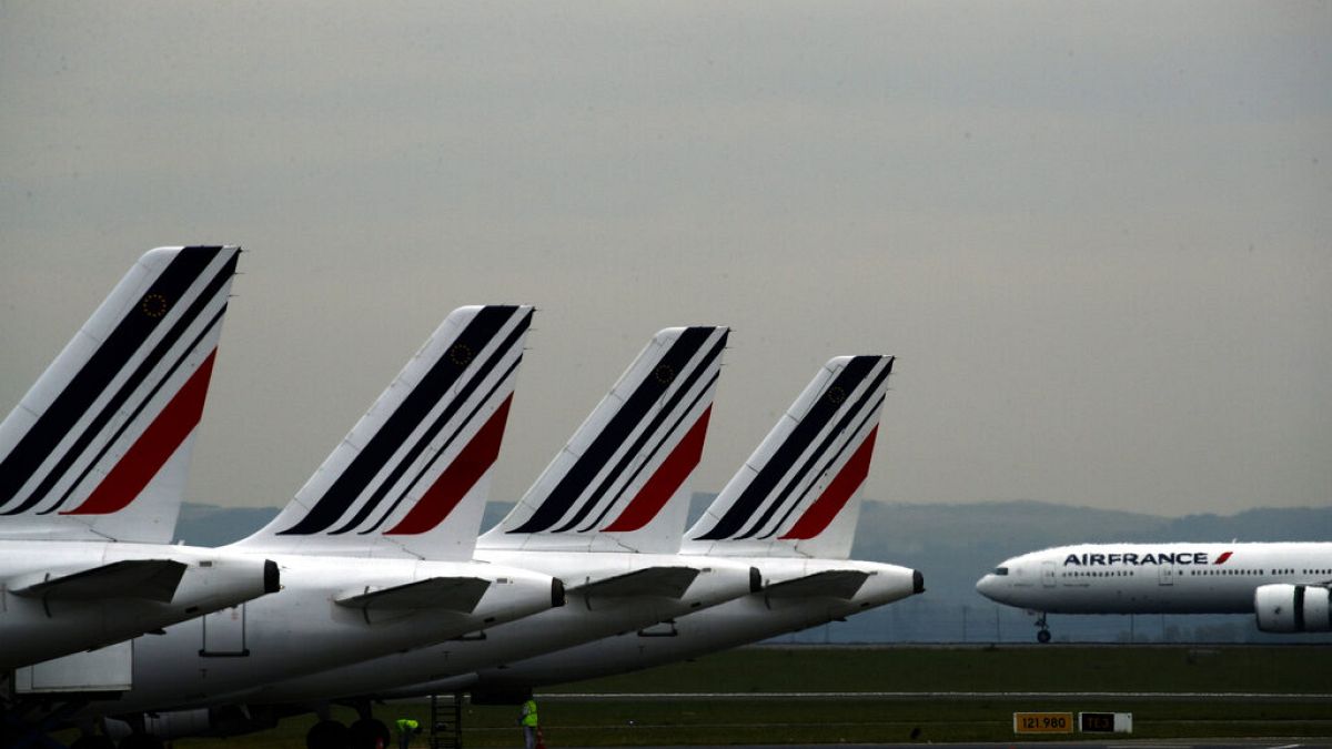Air France planes are parked on the tarmac at Paris Charles de Gaulle airport, in Roissy, near Paris, May 17, 2019. 