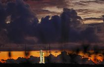 El cohete lunar de la NASA de la misión Artemis 1en el Centro Espacial Kennedy, el lunes 29 de agosto de 2022, en Cabo Cañaveral, Florida.