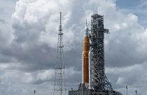 NASA's Space Launch System (SLS) rocket with the Orion spacecraft aboard, Tuesday, August 30, 2022, at NASA's Kennedy Space Center in Cape Canaveral, Florida.