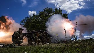 Ukrainian servicemen shoot with a SPG-9 recoilless gun during training in Kharkiv region, Ukraine, 19 July, 2022. 