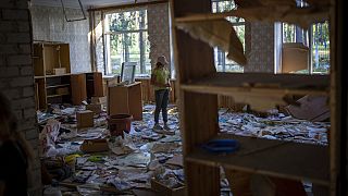 The remains of a classroom in the Chernihiv School