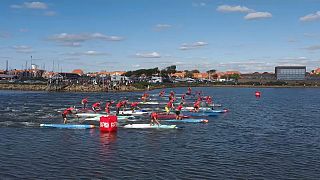 Départ d'une course de Stand Up Paddle, EuroSUP2022, Danemark