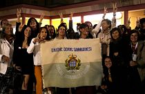 Women's rights activists celebrate in San Marino after a 2021 referendum approved legalising abortion.