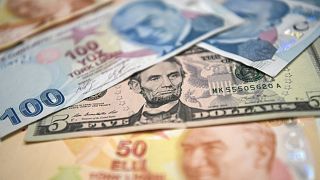  أوراق نقدية لليرا التركية والدولار الأمريكي.