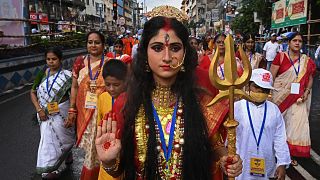 Rassemblement pour célébrer l'inscription de la Durga Puja sur la liste du patrimoine l'UNESCO, à Kolkata - 01.09.2022