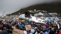 A giant puppet of a Snoek, a type of common local Mackeral, at a 2021 Cape Town protest against Shell seismic blasting