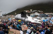 A giant puppet of a Snoek, a type of common local Mackeral, at a 2021 Cape Town protest against Shell seismic blasting