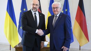 الرئيس الألماني فرانك فالتر شتاينماير (على اليمين) يستقبل بدينيس شميغال رئيس الحكومة الأوكرانية 04/09/2022