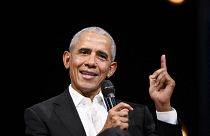 الرئيس الأمريكي الأسبق باراك أوباما يحضر مؤتمرا حول الديمقراطية في الدانمارك. حزيران 2022