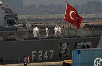پهلو گرفتن کشتی جنگی ترکیه در حیفا