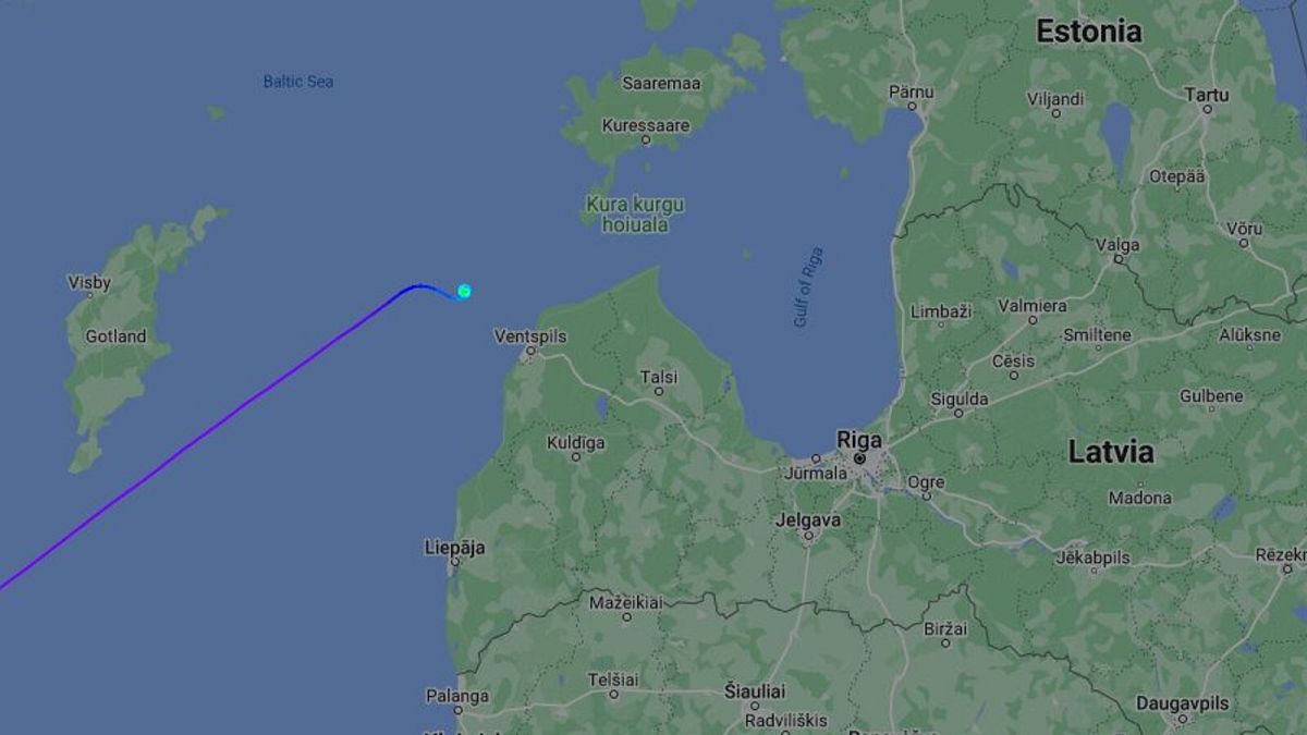 The flight route of the Cessna 551 aircraft that crashed off the coast of Latvia