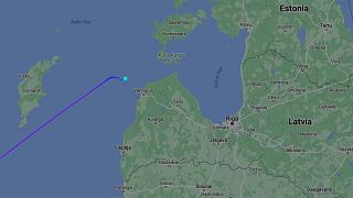 The flight route of the Cessna 551 aircraft that crashed off the coast of Latvia