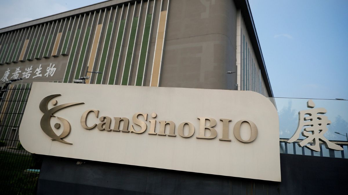 A logo of China's vaccine specialist CanSino Biologics Inc is pictured on the company's headquarters in Tianjin, China August 17, 2020.