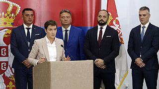 Serbiens Ministerpräsidentin Ana Brnabic bei ihrer Pressekonferenz