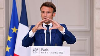 French President Emmanuel Macron delivers a speech after a videoconference on the energy crisis with German Chancellor Olaf Scholz, at the Elysee palace in Paris.