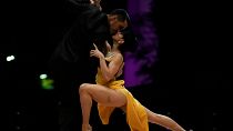 Los bailarines Jesús Taborda y Sabrina Amuchastegui en la ronda final de la categoría de tango de escenario durante el Campeonato Mundial de Tango de la edción del año pasado.