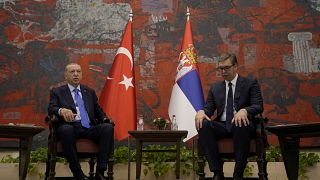 Recep Tayyip Erdogan (left) and Aleksander Vucic (left) in Belgrade