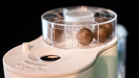 A view of coffee capsules, in a Coffee B coffee machine from the Migros brand Cafe Royal, on display at a Migros media conference, in Zurich, Tuesday, Sept. 6, 2022
