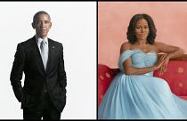 The official White House portraits of former President Barack Obama, by artist Robert McCurdy, and former first lady Michelle Obama, by artist Sharon Sprung