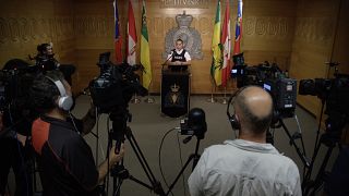 Conférence de presse organisée par la Gendarmerie royale du Canada à Regina, en Saskatchewan, le 7 septembre.