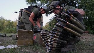 Ukrainian servicemen prepare their weapon to fire Russian positions in Kharkiv region, Ukraine