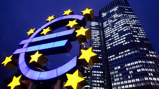 A giant Euro symbol stands in front of the European Central Bank (ECB) in Frankfurt, Germany.