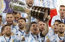 Lionel Messi lifts the Copa America for Argentina in 2021