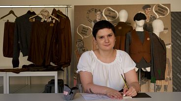 Fashion Designer Emilia Torcini at her atelier in Tuscany, Italy