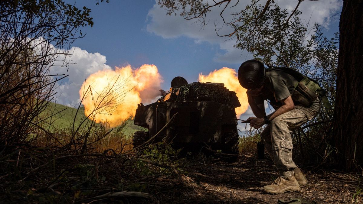 Ukrainian self-propelled artillery shoots towards Russian forces at a frontline in Kharkiv region, Ukraine, July 27, 2022