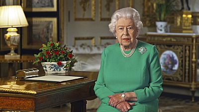 Queen Elizabeth II at Buckingham Palace in April 2020